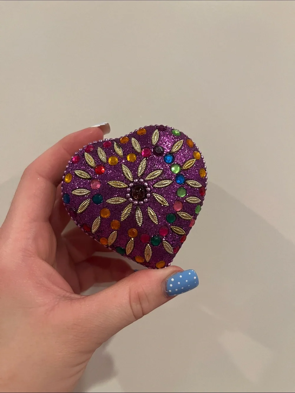 Heart-Shaped Purple Glitter Trinket Box